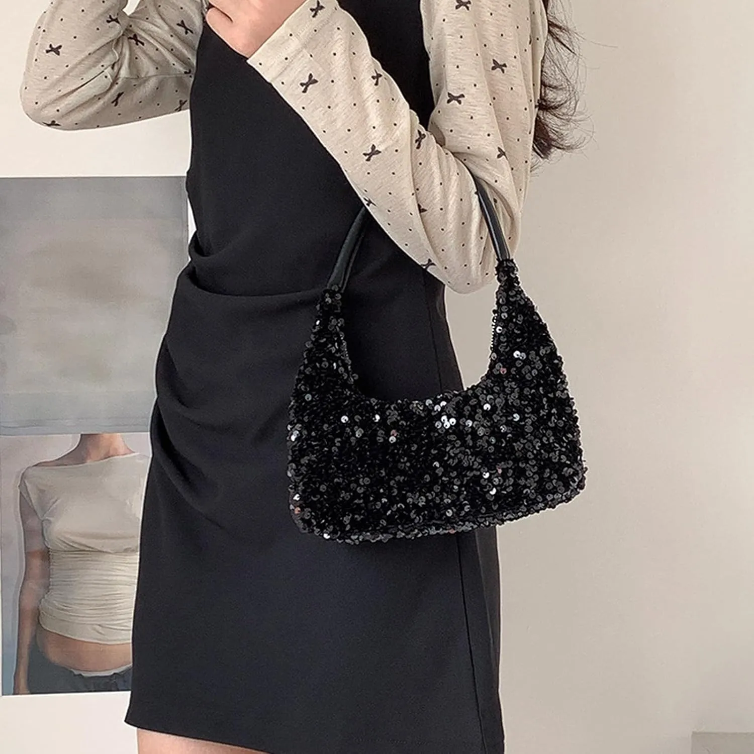 Women's Sequin Glitter Handbags Fashion Sparkly Evening Jean Clutch Purse for Formal/Party/Wedding/Prom/Club (Black)