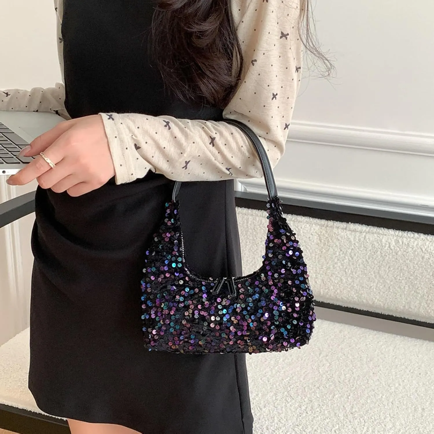 Women's Sequin Glitter Handbags Fashion Sparkly Evening Jean Clutch Purse for Formal/Party/Wedding/Prom/Club (Blue)