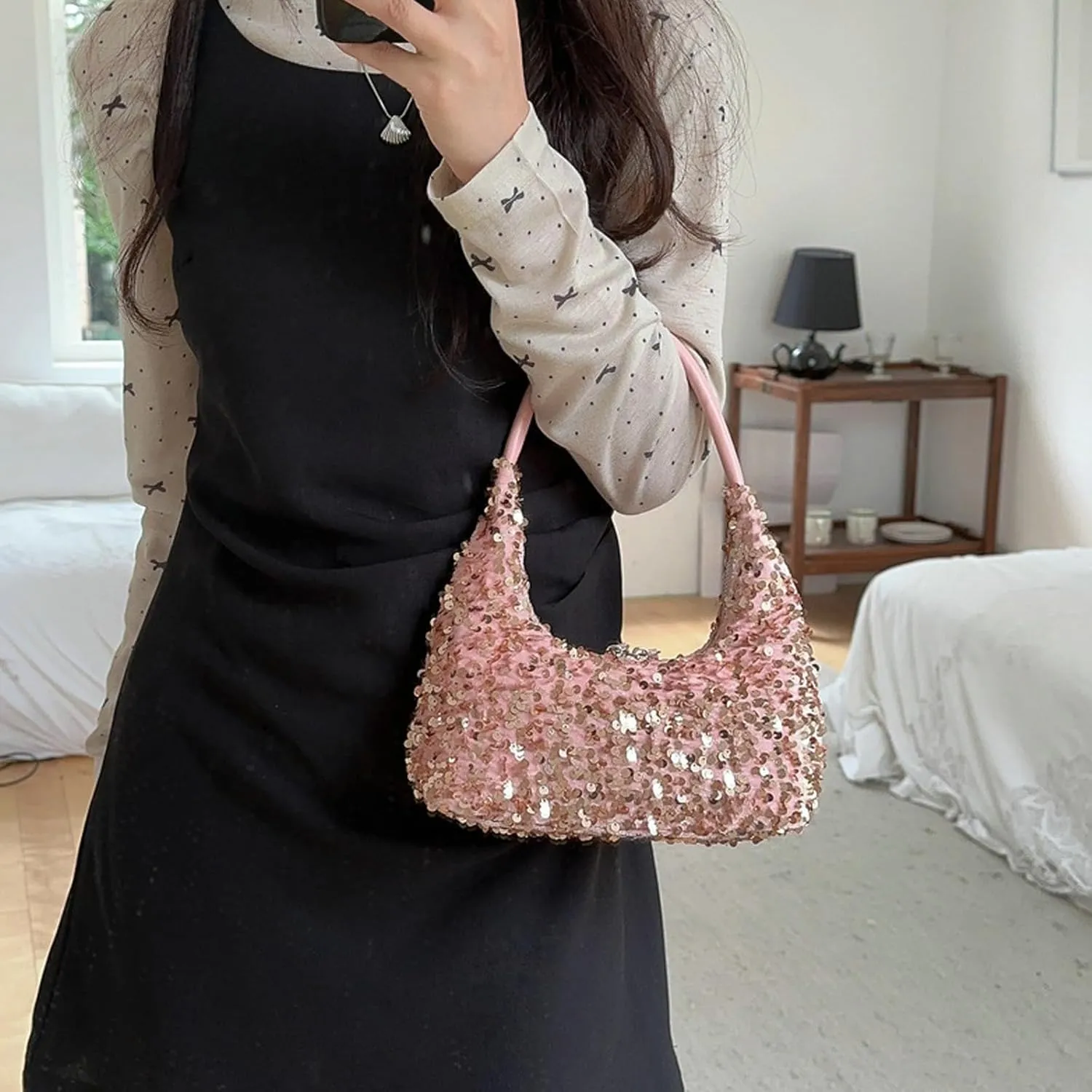 Women's Sequin Glitter Handbags Fashion Sparkly Evening Jean Clutch Purse for Formal/Party/Wedding/Prom/Club (Red)