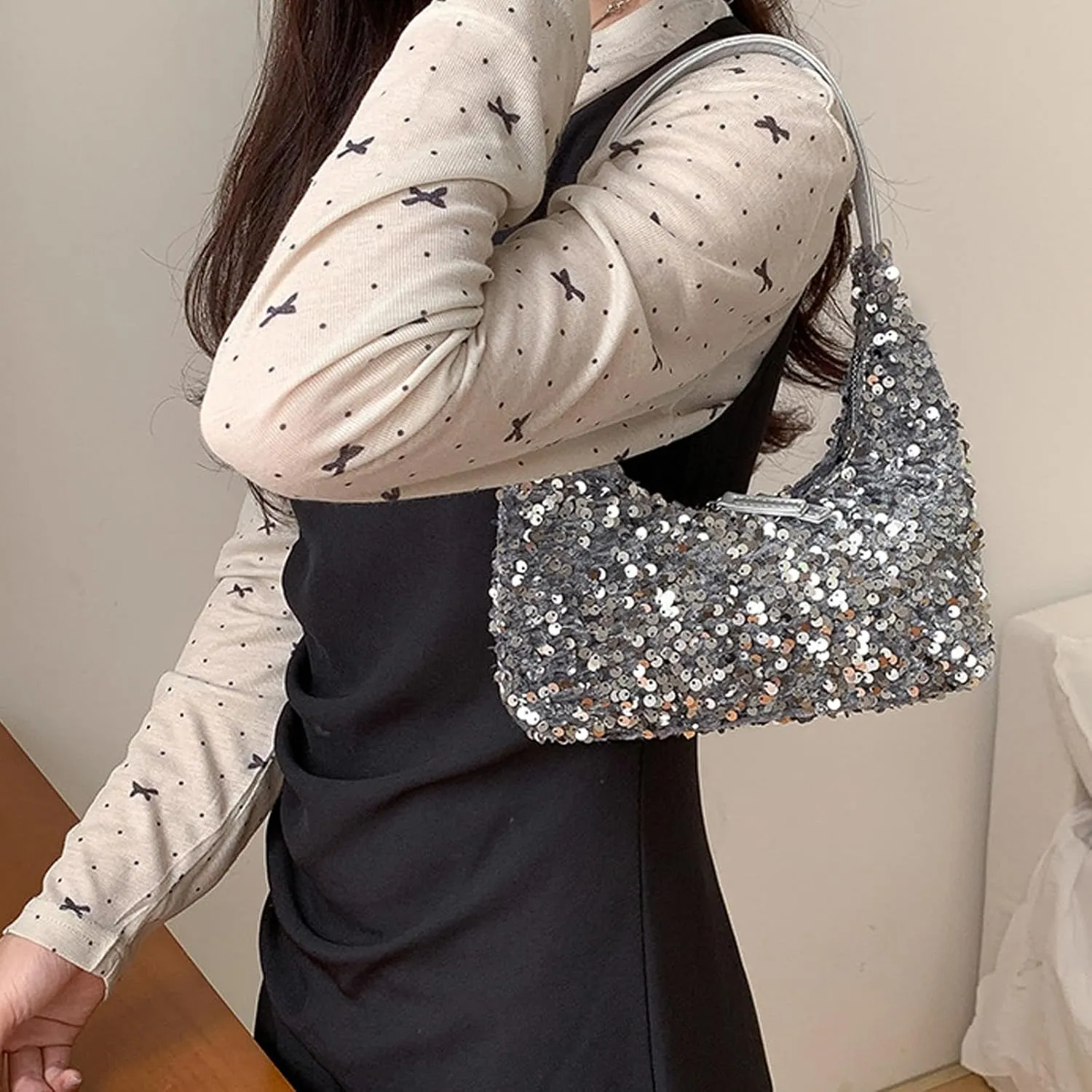 Women's Sequin Glitter Handbags Fashion Sparkly Evening Jean Clutch Purse for Formal/Party/Wedding/Prom/Club (Silver)