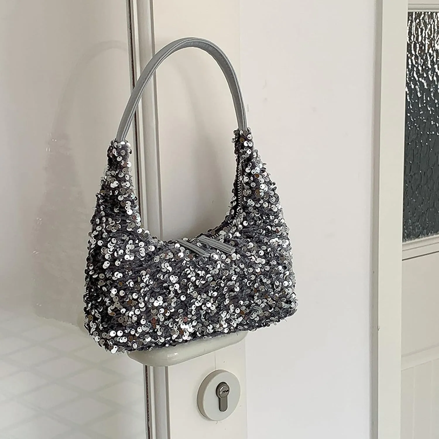 Women's Sequin Glitter Handbags Fashion Sparkly Evening Jean Clutch Purse for Formal/Party/Wedding/Prom/Club (Silver)