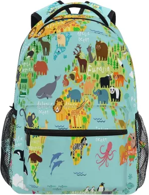 World Animal Map Backpack for Girls Backpacks for Elementary Teens Boys School Book Bags Kids Bookbags Shoulder Bag Travel Laptop Daypack