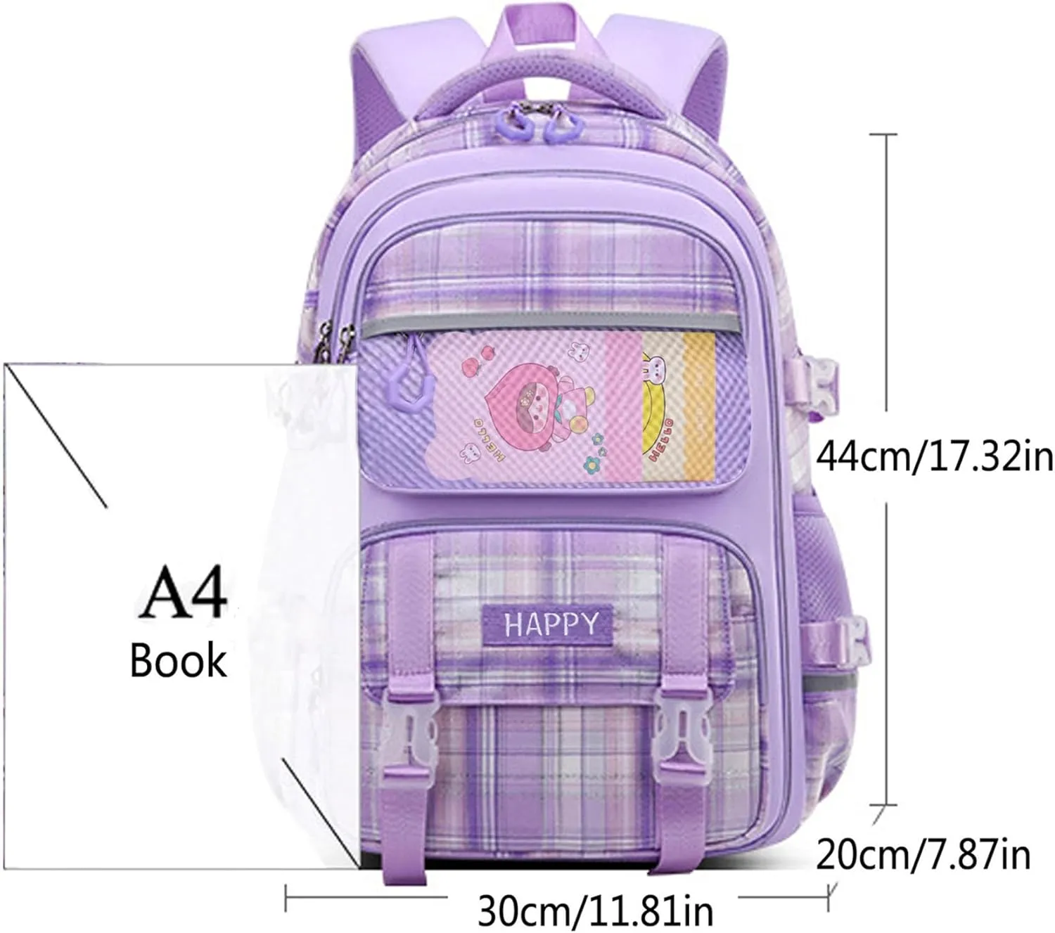 WYCY School Backpacks for Girls Kawaii Backpack Large Capacity Kids School Bag for Girls 8-12 Years Old (Plaid Pink)