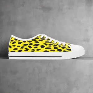 Yellow Cow Print Sneakers, Cow Animal Print Women's Sneakers, Best Low Top Sneakers (US Size: 5.5-12)
