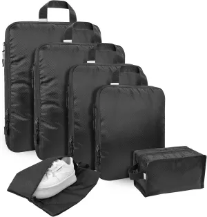 YOOFAN Travel Packing Cubes - Suitcase and Luggage Organizer Compressible Bags Set for Effortless Packing, Compression Cubes, Traveling Essentials (Black, 6 Set)