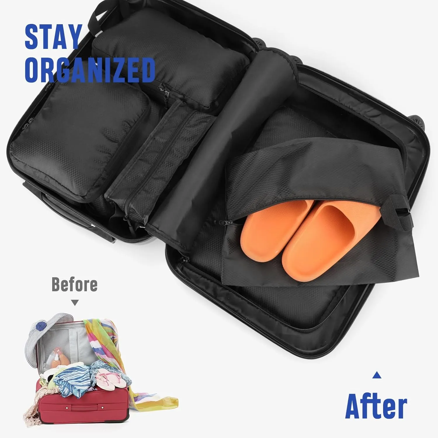 YOOFAN Travel Packing Cubes - Suitcase and Luggage Organizer Compressible Bags Set for Effortless Packing, Compression Cubes, Traveling Essentials (Black, 6 Set)
