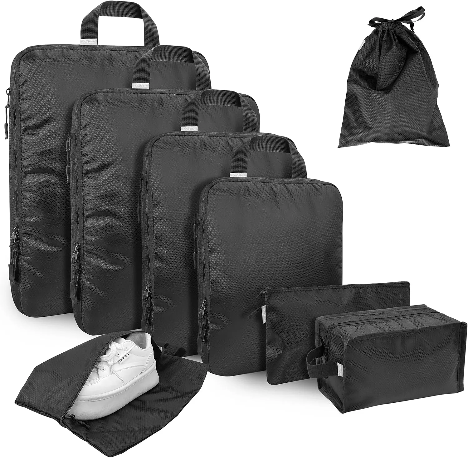 YOOFAN Travel Packing Cubes - Suitcase and Luggage Organizer Set for Effortless Packing, Compressible Bags, Compression Cubes, Traveling Essentials (Black, 8 Set)