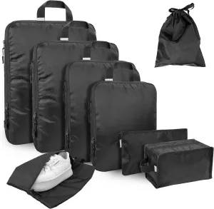 YOOFAN Travel Packing Cubes - Suitcase and Luggage Organizer Set for Effortless Packing, Compressible Bags, Compression Cubes, Traveling Essentials (Black, 8 Set)