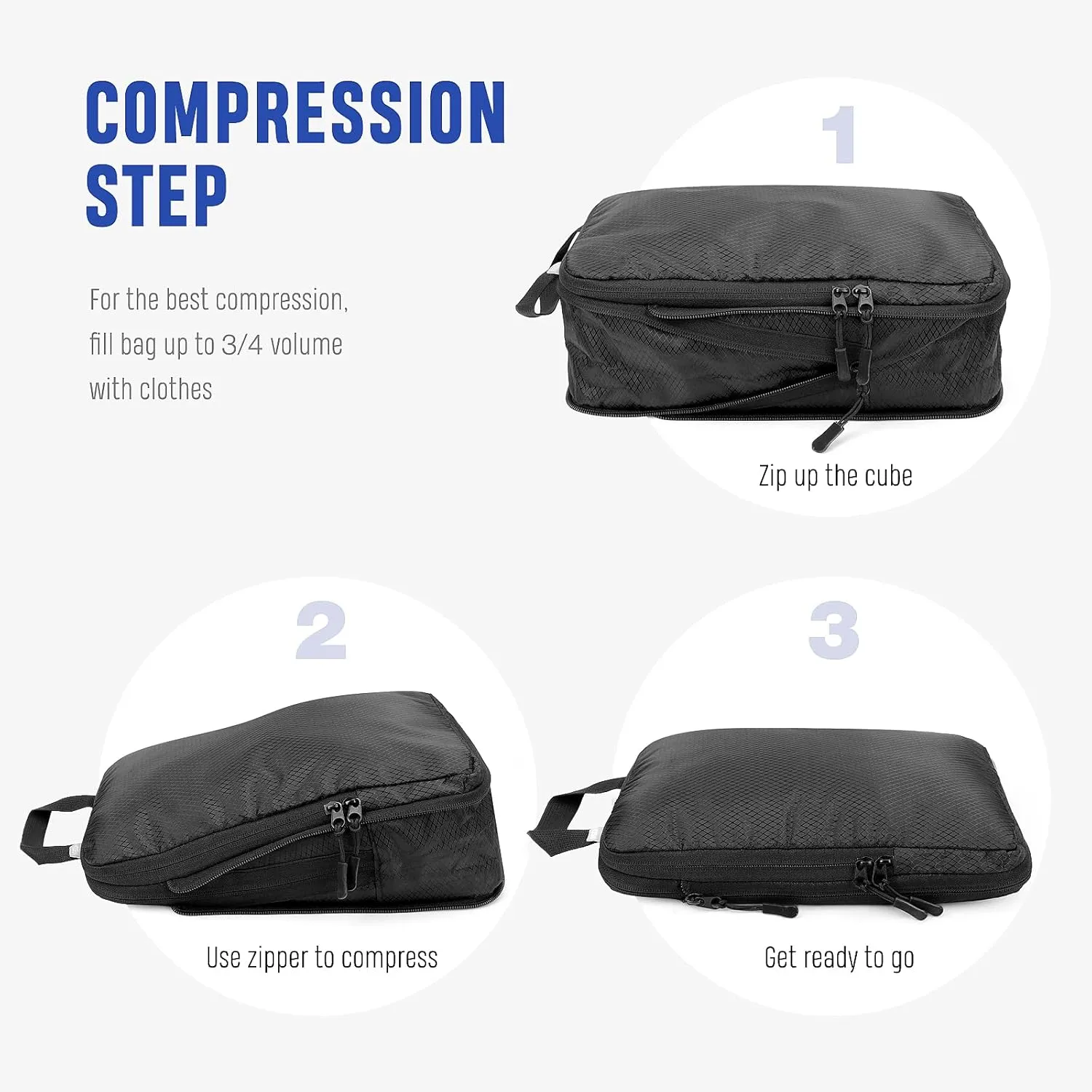 YOOFAN Travel Packing Cubes - Suitcase and Luggage Organizer Set for Effortless Packing, Compressible Bags, Compression Cubes, Traveling Essentials (Black, 8 Set)
